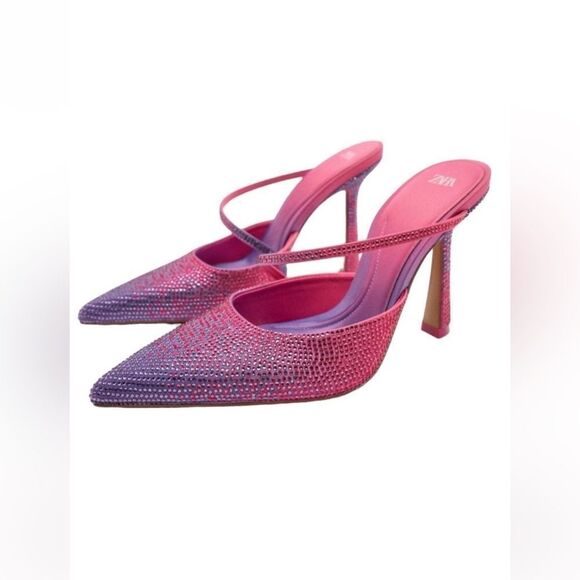 Zara Pink Slingback Rhinestone Heels(Size 6) - Picture 1 of 8